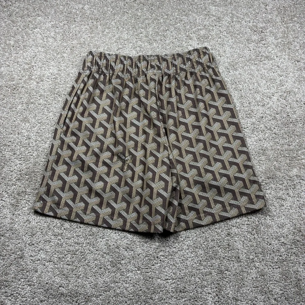 Bravest Studios Mens Mesh Shorts Brown Monogram Geometric Print Size M Medium